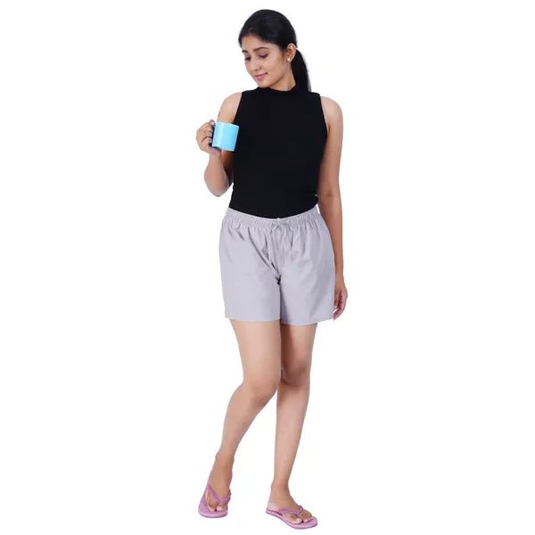 Alloy_Grey_100%_Pure_Cotton_Shorts_For_Women-_Soft,_Light,_Breathable_Lounge/Outing/Summer/Vacation,_Regular_Fit_Solid_Multicolor_-_Casual_And_Comfort_Bottom_Wear