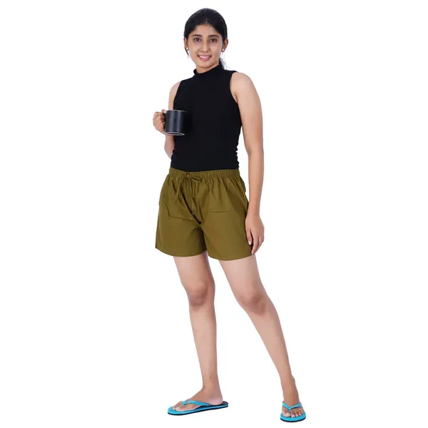 Forest_Green_100%_Pure_Cotton_Shorts_For_Women-_Soft,_Light,_Breathable_Lounge/Outing/Summer/Vacation,_Regular_Fit_Solid_Multicolor_-_Casual_And_Comfort_Bottom_Wear