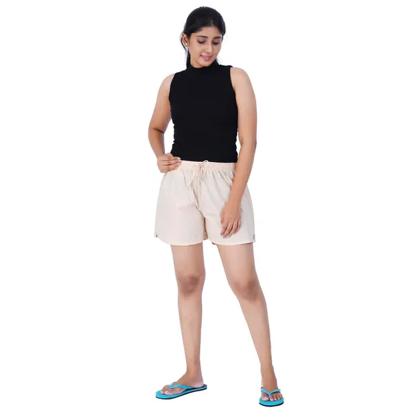 Cream_100%_Pure_Cotton_Shorts_For_Women-_Soft,_Light,_Breathable_Lounge/Outing/Summer/Vacation,_Regular_Fit_Solid_Multicolor_-_Casual_And_Comfort_Bottom_Wear