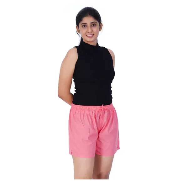 Shell_Pink_100%_Pure_Cotton_Shorts_For_Women-_Soft,_Light,_Breathable_Lounge/Outing/Summer/Vacation,_Regular_Fit_Solid_Multicolor_-_Casual_And_Comfort_Bottom_Wear