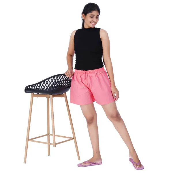 Shell_Pink_100%_Pure_Cotton_Shorts_For_Women-_Soft,_Light,_Breathable_Lounge/Outing/Summer/Vacation,_Regular_Fit_Solid_Multicolor_-_Casual_And_Comfort_Bottom_Wear