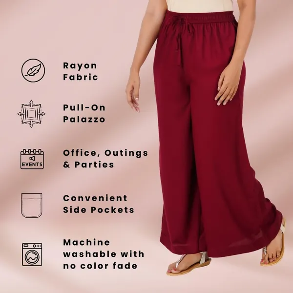 Burgundy_Maroon_Stylish_Fine_Rayon_Palazzo_Pants_-_Flowy,_Just_Right_Shine_For_Women_-_Office_Use_|_Party_&_Outdoor_Wear_-_Regular_Fit,_Full_Length,_Side_Pocket