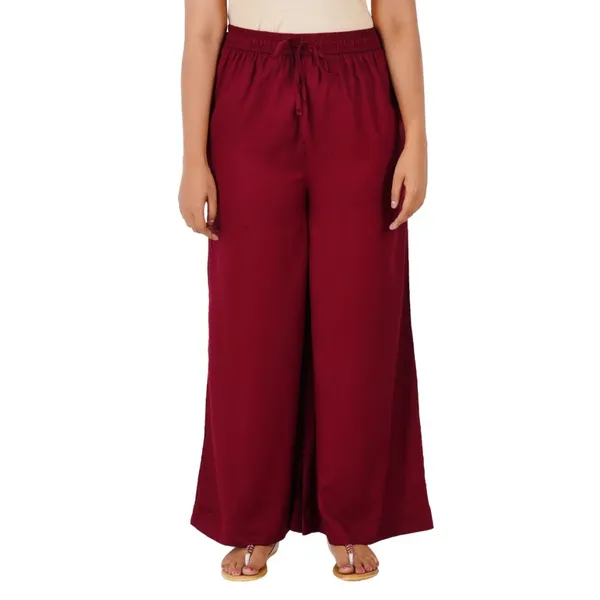 Burgundy_Maroon_Stylish_Fine_Rayon_Palazzo_Pants_-_Flowy,_Just_Right_Shine_For_Women_-_Office_Use_|_Party_&_Outdoor_Wear_-_Regular_Fit,_Full_Length,_Side_Pocket