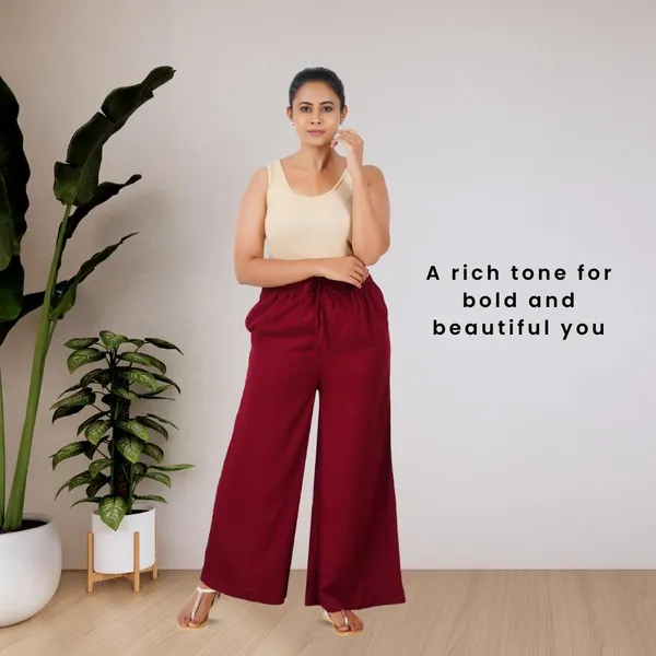 Burgundy_Maroon_Stylish_Fine_Rayon_Palazzo_Pants_-_Flowy,_Just_Right_Shine_For_Women_-_Office_Use_|_Party_&_Outdoor_Wear_-_Regular_Fit,_Full_Length,_Side_Pocket