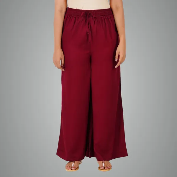 Burgundy_Maroon_Stylish_Fine_Rayon_Palazzo_Pants_-_Flowy,_Just_Right_Shine_For_Women_-_Office_Use_|_Party_&_Outdoor_Wear_-_Regular_Fit,_Full_Length,_Side_Pocket