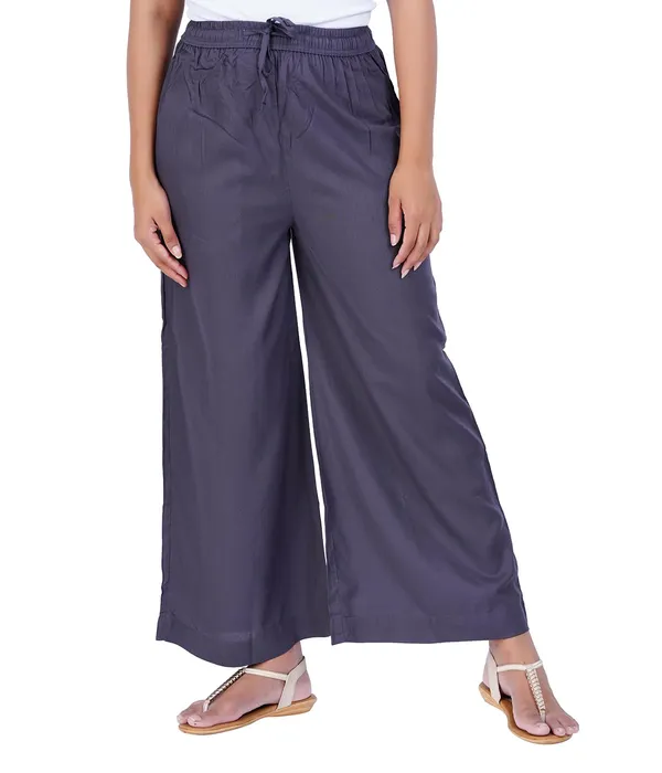 Charcoal_Grey_Stylish_Fine_Rayon_Palazzo_Pants_-_Flowy,_Just_Right_Shine_For_Women_-_Office_Use_|_Party_&_Outdoor_Wear_-_Regular_Fit,_Full_Length,_Side_Pocket