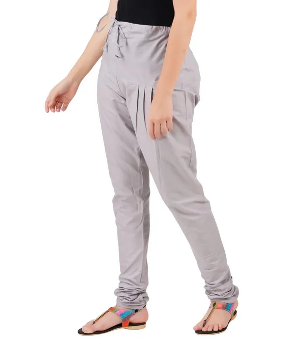 Alloy_Grey_Women_Cotton_Churidar/Gathering_Pant_With_Dupatta_Set_-Solid_Ethnic_Sleek_Ankle_-Regular_Fit-Office_|_Outdoor_Wear