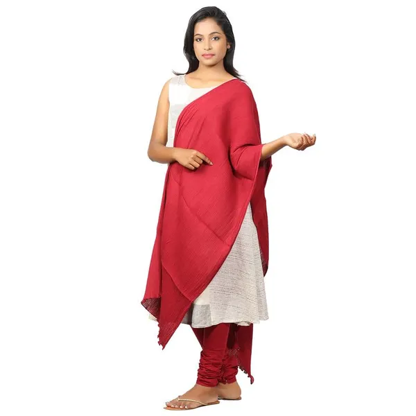Burgundy_Maroon_Women_Cotton_Churidar/Gathering_Pant_With_Dupatta_Set_-Solid_Ethnic_Sleek_Ankle_-Regular_Fit-Office_|_Outdoor_Wear