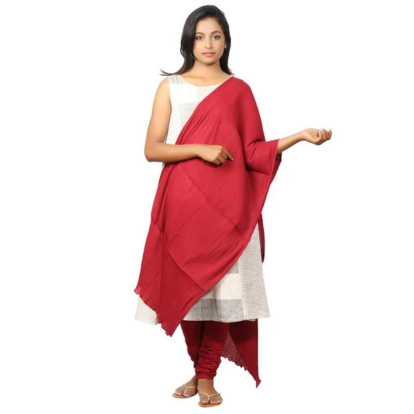 Burgundy_Maroon_Women_Cotton_Churidar/Gathering_Pant_With_Dupatta_Set_-Solid_Ethnic_Sleek_Ankle_-Regular_Fit-Office_|_Outdoor_Wear