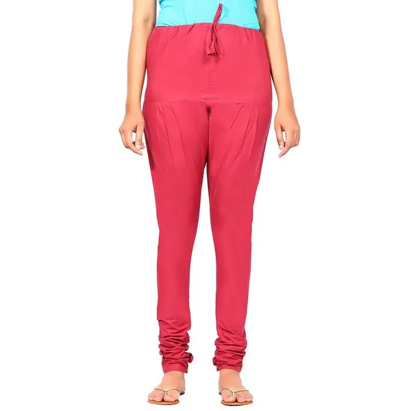 Burgundy_Maroon_Women_Cotton_Churidar/Gathering_Pant_With_Dupatta_Set_-Solid_Ethnic_Sleek_Ankle_-Regular_Fit-Office_|_Outdoor_Wear