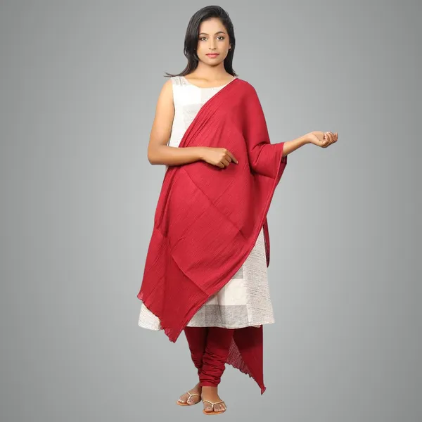 Burgundy_Maroon_Women_Cotton_Churidar/Gathering_Pant_With_Dupatta_Set_-Solid_Ethnic_Sleek_Ankle_-Regular_Fit-Office_|_Outdoor_Wear