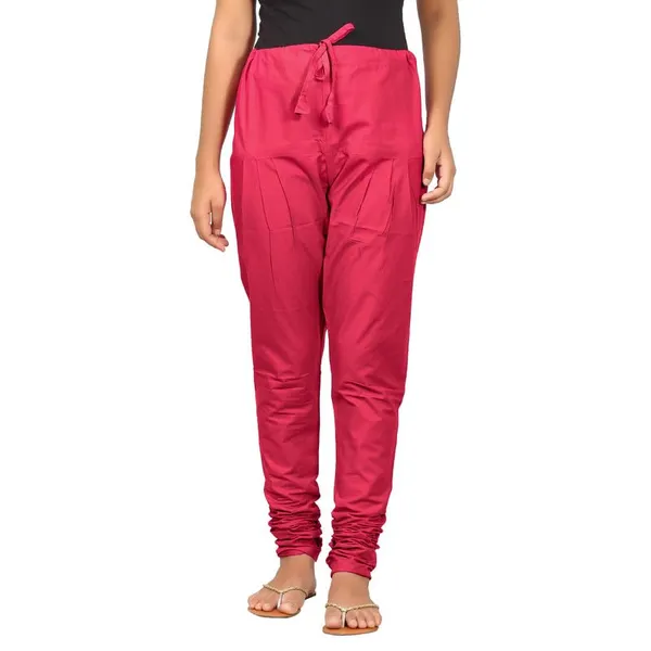 Bright_Pink_Women_Cotton_Churidar/Gathering_Pant_With_Dupatta_Set_-Solid_Ethnic_Sleek_Ankle_-Regular_Fit-Office_|_Outdoor_Wear