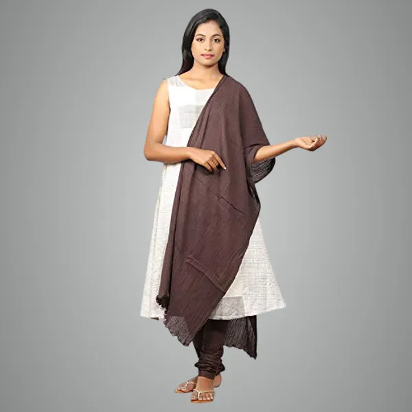 Coffee_Brown_Women_Cotton_Churidar/Gathering_Pant_With_Dupatta_Set_-Solid_Ethnic_Sleek_Ankle_-Regular_Fit-Office_|_Outdoor_Wear