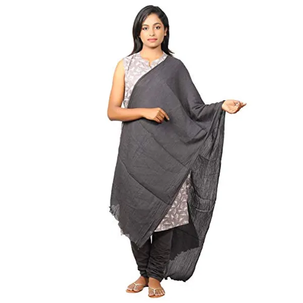 Charcoal_Grey_Women_Cotton_Churidar/Gathering_Pant_With_Dupatta_Set_-Solid_Ethnic_Sleek_Ankle_-Regular_Fit-Office_|_Outdoor_Wear