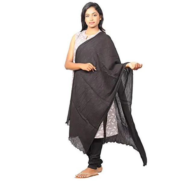 Charcoal_Grey_Women_Cotton_Churidar/Gathering_Pant_With_Dupatta_Set_-Solid_Ethnic_Sleek_Ankle_-Regular_Fit-Office_|_Outdoor_Wear