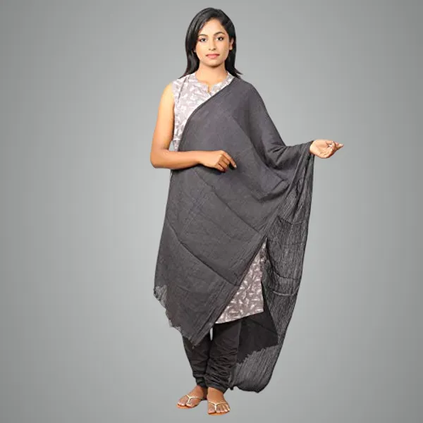 Charcoal_Grey_Women_Cotton_Churidar/Gathering_Pant_With_Dupatta_Set_-Solid_Ethnic_Sleek_Ankle_-Regular_Fit-Office_|_Outdoor_Wear