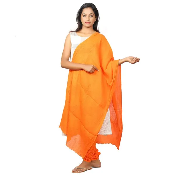 Coral_Orange_Women_Cotton_Churidar/Gathering_Pant_With_Dupatta_Set_-Solid_Ethnic_Sleek_Ankle_-Regular_Fit-Office_|_Outdoor_Wear