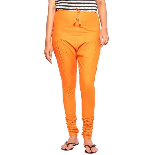 Coral_Orange_Women_Cotton_Churidar/Gathering_Pant_With_Dupatta_Set_-Solid_Ethnic_Sleek_Ankle_-Regular_Fit-Office_|_Outdoor_Wear