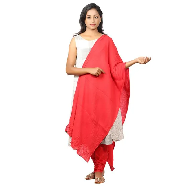 Chilly_Red_Women_Cotton_Churidar/Gathering_Pant_With_Dupatta_Set_-Solid_Ethnic_Sleek_Ankle_-Regular_Fit-Office_|_Outdoor_Wear