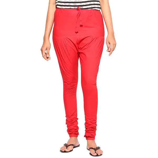 Chilly_Red_Women_Cotton_Churidar/Gathering_Pant_With_Dupatta_Set_-Solid_Ethnic_Sleek_Ankle_-Regular_Fit-Office_|_Outdoor_Wear