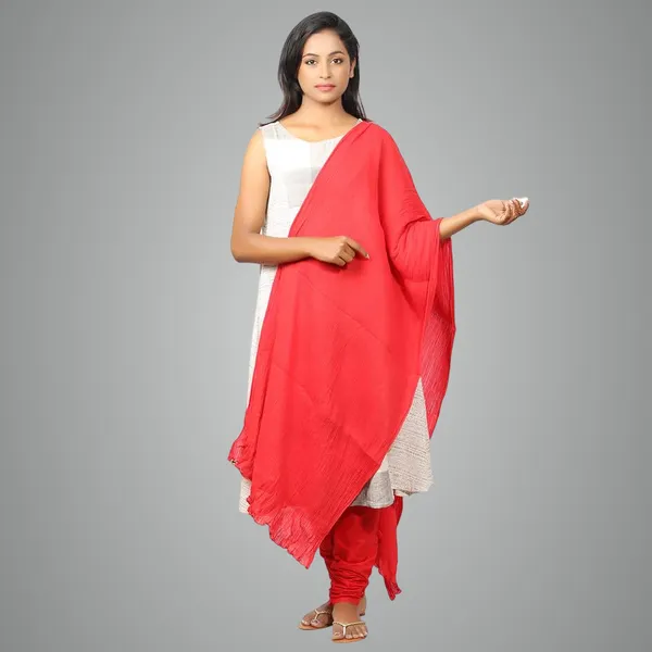 Chilly_Red_Women_Cotton_Churidar/Gathering_Pant_With_Dupatta_Set_-Solid_Ethnic_Sleek_Ankle_-Regular_Fit-Office_|_Outdoor_Wear