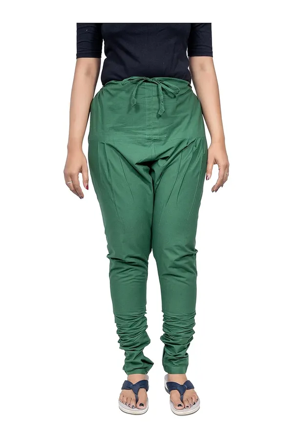 Dark_Green_Women_Cotton_Churidar/Gathering_Pant_With_Dupatta_Set_-Solid_Ethnic_Sleek_Ankle_-Regular_Fit-Office_|_Outdoor_Wear