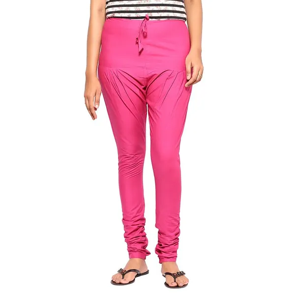 Fushia_Pink_Women_Cotton_Churidar/Gathering_Pant_With_Dupatta_Set_-Solid_Ethnic_Sleek_Ankle_-Regular_Fit-Office_|_Outdoor_Wear