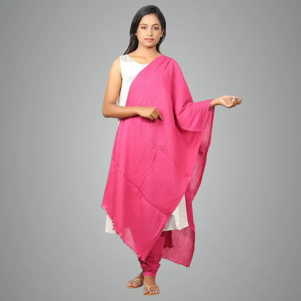Fushia_Pink_Women_Cotton_Churidar/Gathering_Pant_With_Dupatta_Set_-Solid_Ethnic_Sleek_Ankle_-Regular_Fit-Office_|_Outdoor_Wear
