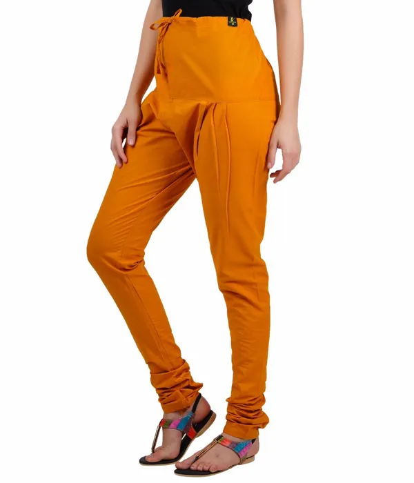 Fire_Yellow_Women_Cotton_Churidar/Gathering_Pant_With_Dupatta_Set_-Solid_Ethnic_Sleek_Ankle_-Regular_Fit-Office_|_Outdoor_Wear