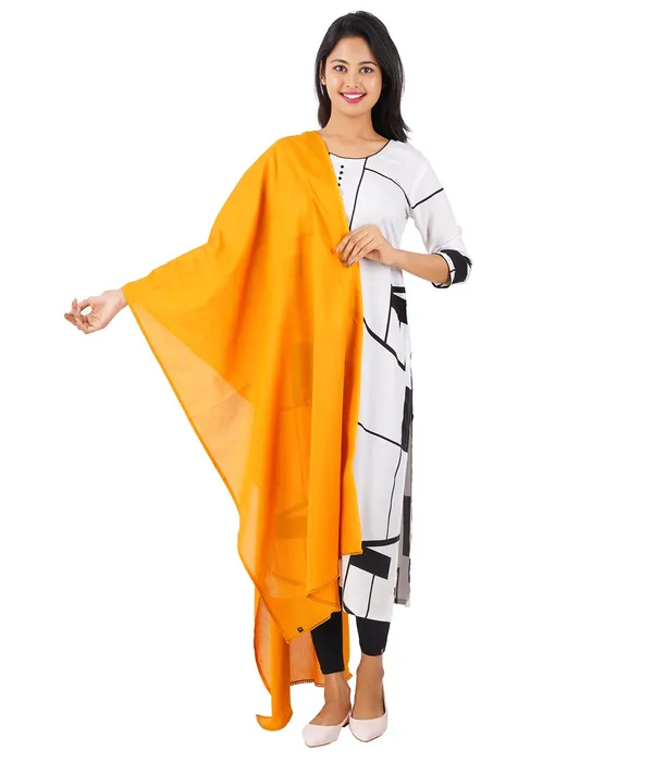 Fire_Yellow_Women_Cotton_Churidar/Gathering_Pant_With_Dupatta_Set_-Solid_Ethnic_Sleek_Ankle_-Regular_Fit-Office_|_Outdoor_Wear
