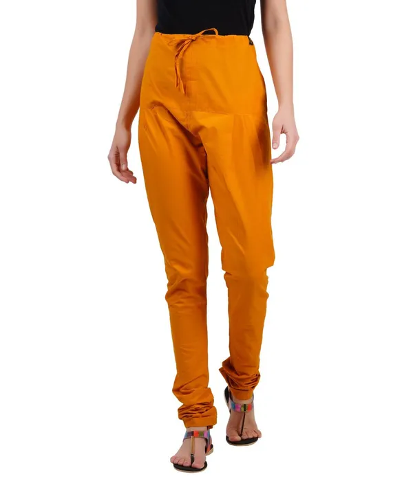 Fire_Yellow_Women_Cotton_Churidar/Gathering_Pant_With_Dupatta_Set_-Solid_Ethnic_Sleek_Ankle_-Regular_Fit-Office_|_Outdoor_Wear