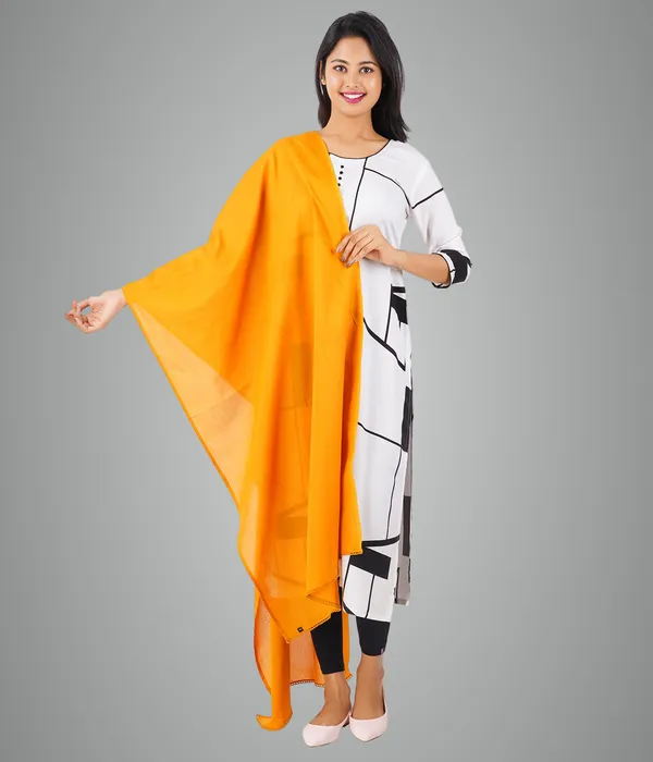 Fire_Yellow_Women_Cotton_Churidar/Gathering_Pant_With_Dupatta_Set_-Solid_Ethnic_Sleek_Ankle_-Regular_Fit-Office_|_Outdoor_Wear