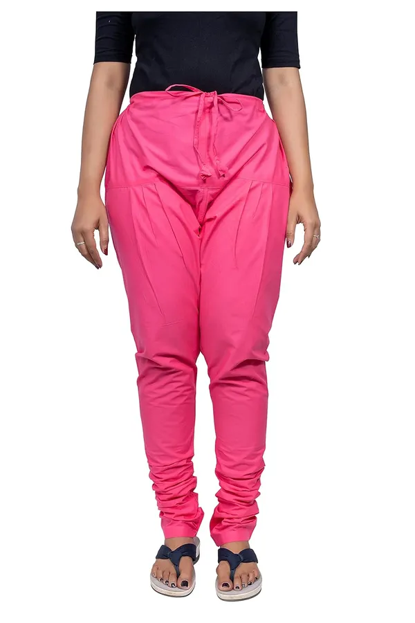 Hot_Pink_Women_Cotton_Churidar/Gathering_Pant_With_Dupatta_Set_-Solid_Ethnic_Sleek_Ankle_-Regular_Fit-Office_|_Outdoor_Wear