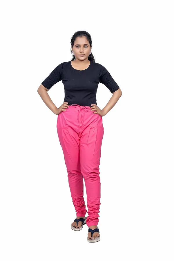 Hot_Pink_Women_Cotton_Churidar/Gathering_Pant_With_Dupatta_Set_-Solid_Ethnic_Sleek_Ankle_-Regular_Fit-Office_|_Outdoor_Wear