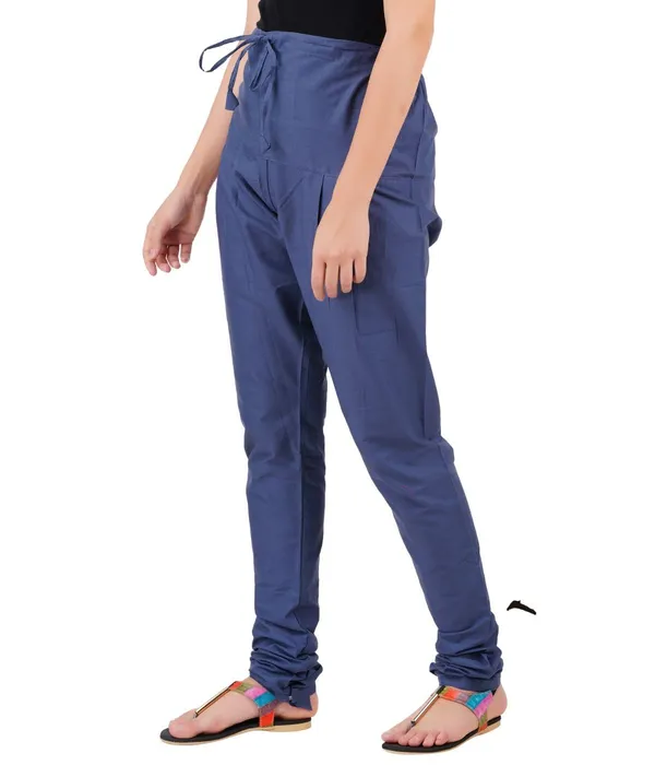Indigo_Blue_Women_Cotton_Churidar/Gathering_Pant_With_Dupatta_Set_-Solid_Ethnic_Sleek_Ankle_-Regular_Fit-Office_|_Outdoor_Wear