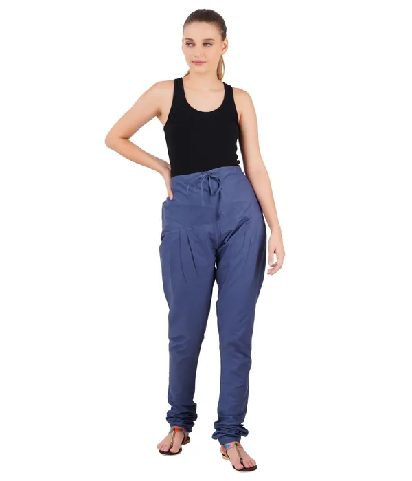 Indigo_Blue_Women_Cotton_Churidar/Gathering_Pant_With_Dupatta_Set_-Solid_Ethnic_Sleek_Ankle_-Regular_Fit-Office_|_Outdoor_Wear