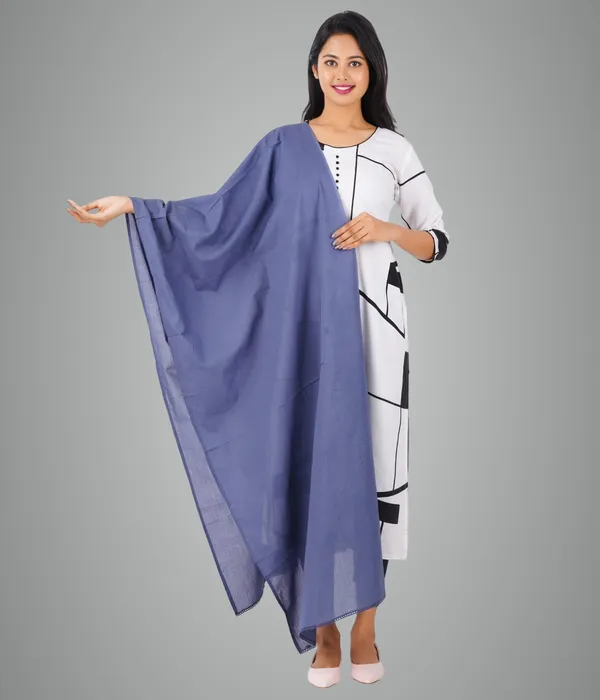 Indigo_Blue_Women_Cotton_Churidar/Gathering_Pant_With_Dupatta_Set_-Solid_Ethnic_Sleek_Ankle_-Regular_Fit-Office_|_Outdoor_Wear
