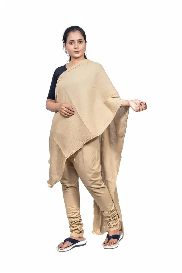 Sand_Khaki_Women_Cotton_Churidar/Gathering_Pant_With_Dupatta_Set_-Solid_Ethnic_Sleek_Ankle_-Regular_Fit-Office_|_Outdoor_Wear