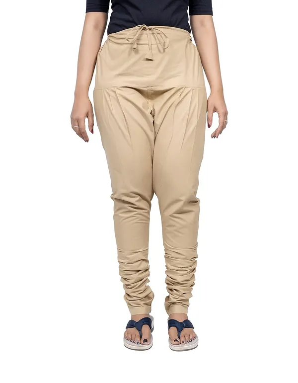 Sand_Khaki_Women_Cotton_Churidar/Gathering_Pant_With_Dupatta_Set_-Solid_Ethnic_Sleek_Ankle_-Regular_Fit-Office_|_Outdoor_Wear