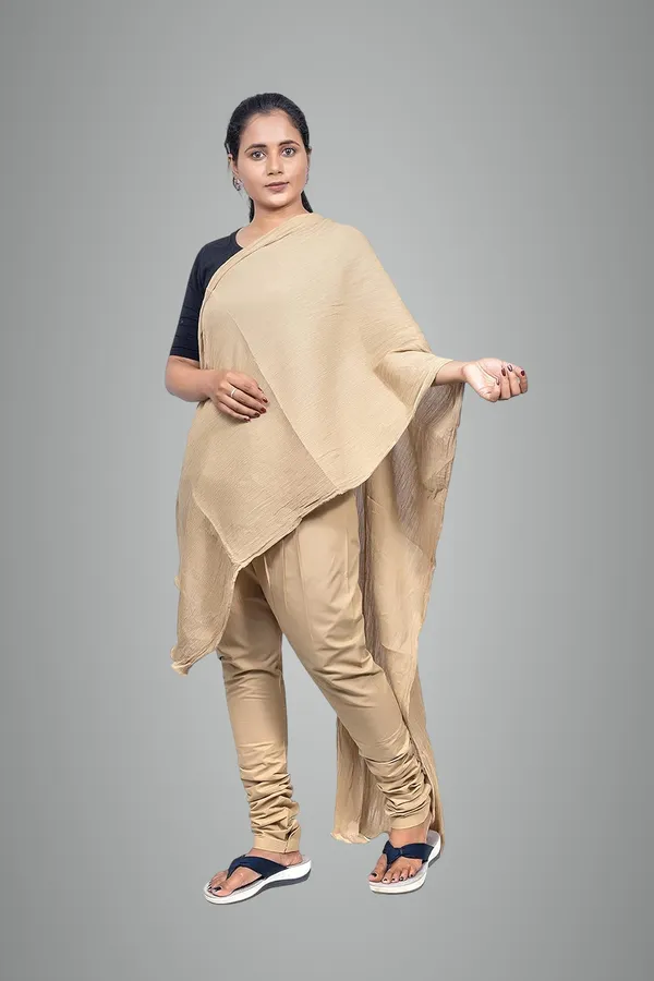 Sand_Khaki_Women_Cotton_Churidar/Gathering_Pant_With_Dupatta_Set_-Solid_Ethnic_Sleek_Ankle_-Regular_Fit-Office_|_Outdoor_Wear