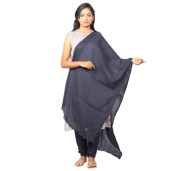 Midnight_Blue_Women_Cotton_Churidar/Gathering_Pant_With_Dupatta_Set_-Solid_Ethnic_Sleek_Ankle_-Regular_Fit-Office_|_Outdoor_Wear