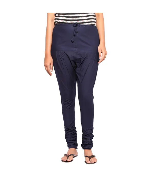 Midnight_Blue_Women_Cotton_Churidar/Gathering_Pant_With_Dupatta_Set_-Solid_Ethnic_Sleek_Ankle_-Regular_Fit-Office_|_Outdoor_Wear