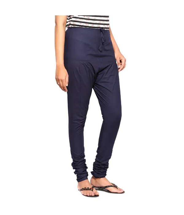 Midnight_Blue_Women_Cotton_Churidar/Gathering_Pant_With_Dupatta_Set_-Solid_Ethnic_Sleek_Ankle_-Regular_Fit-Office_|_Outdoor_Wear