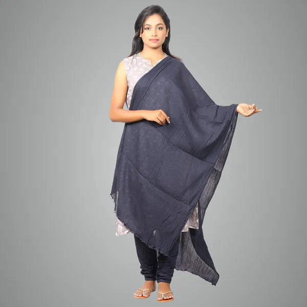 Midnight_Blue_Women_Cotton_Churidar/Gathering_Pant_With_Dupatta_Set_-Solid_Ethnic_Sleek_Ankle_-Regular_Fit-Office_|_Outdoor_Wear