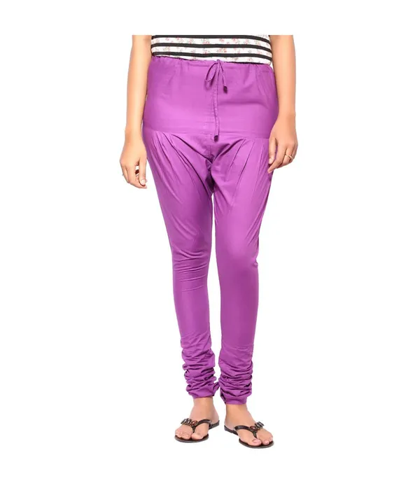 Magenta_Violet_Women_Cotton_Churidar/Gathering_Pant_With_Dupatta_Set_-Solid_Ethnic_Sleek_Ankle_-Regular_Fit-Office_|_Outdoor_Wear
