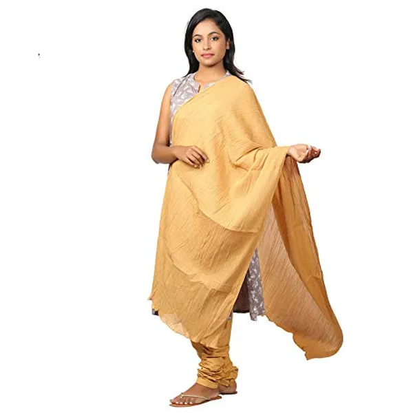 Mustard_Yellow_Women_Cotton_Churidar/Gathering_Pant_With_Dupatta_Set_-Solid_Ethnic_Sleek_Ankle_-Regular_Fit-Office_|_Outdoor_Wear