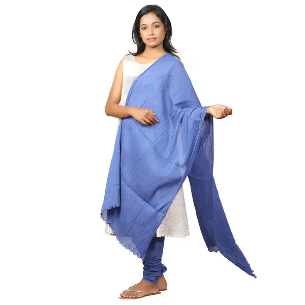 Plum_Blue_Women_Cotton_Churidar/Gathering_Pant_With_Dupatta_Set_-Solid_Ethnic_Sleek_Ankle_-Regular_Fit-Office_|_Outdoor_Wear