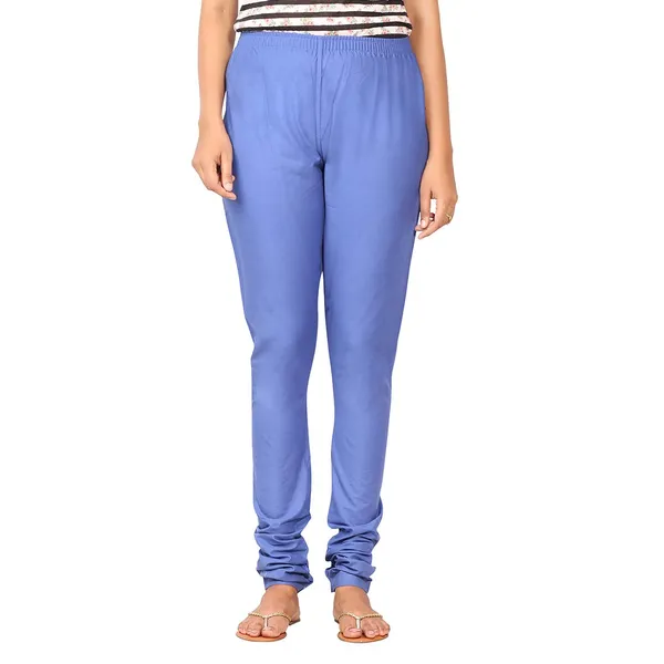 Plum_Blue_Women_Cotton_Churidar/Gathering_Pant_With_Dupatta_Set_-Solid_Ethnic_Sleek_Ankle_-Regular_Fit-Office_|_Outdoor_Wear