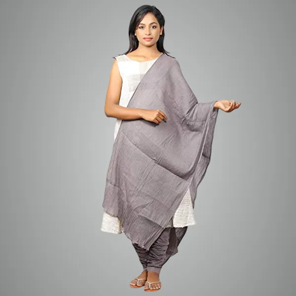 Steel_Grey_Women_Cotton_Churidar/Gathering_Pant_With_Dupatta_Set_-Solid_Ethnic_Sleek_Ankle_-Regular_Fit-Office_|_Outdoor_Wear