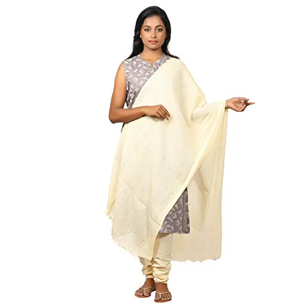 Cream_Women_Cotton_Churidar/Gathering_Pant_With_Dupatta_Set_-Solid_Ethnic_Sleek_Ankle_-Regular_Fit-Office_|_Outdoor_Wear